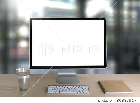 Laptop with blank screen on table. Workspace new Laptop with blank screen on table. Workspace new 30382917