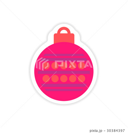 paper sticker on white background Christmas ball 30384397