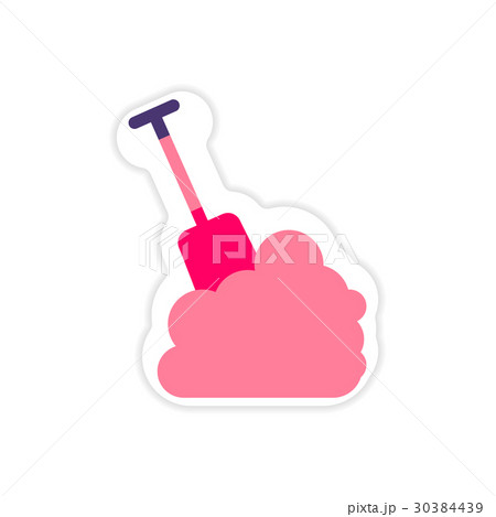 paper sticker on white background snow and shovel 30384439