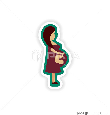 paper sticker on white background pregnant Girl paper sticker on white background pregnant Girl 30384886