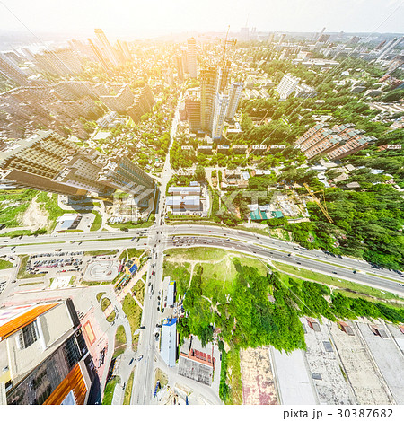 Aerial city view with crossroads and roads, houses Aerial city view with crossroads and roads, houses 30387682