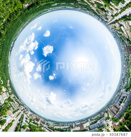 Aerial city view with crossroads and roads, houses 30387687