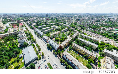 Aerial city view with crossroads and roads, houses Aerial city view with crossroads and roads, houses 30387703