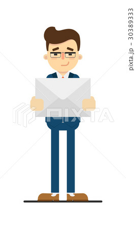 Smiling businessman holding big paper envelope Smiling businessman holding big paper envelope 30389333