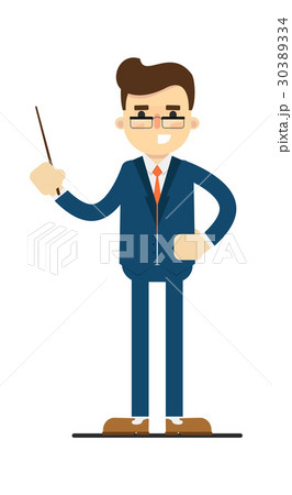 Pointing businessman with classroom pointer Pointing businessman with classroom pointer 30389334