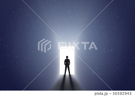 Rear view of a business man against the way exit 30392943