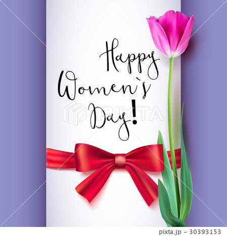 Template greeting card with Tulip and red bow Template greeting card with Tulip and red bow 30393153