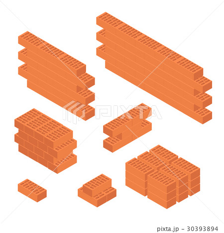Brick Set and Wall Isometric View. Vector 30393894
