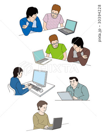パソコンを操作する人物イラストシーン5点 パソコンを操作する人物イラストシーン5点 30394228