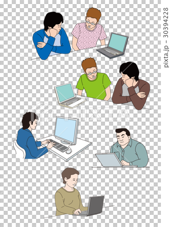 パソコンを操作する人物イラストシーン5点 パソコンを操作する人物イラストシーン5点 30394228