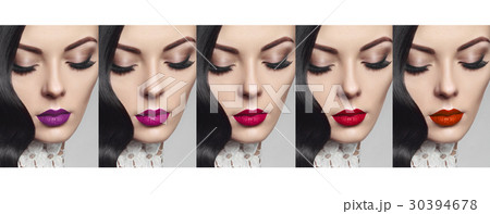 Collage with beautiful woman with colorful lipstick Collage with beautiful woman with colorful lipstick 30394678