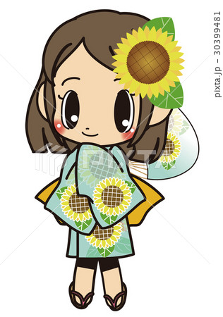 向日葵の浴衣の女の子 30399481