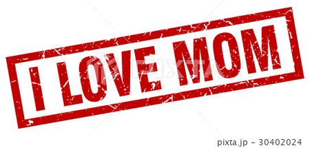 square grunge red i love mom stamp 30402024