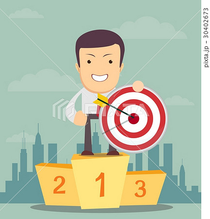 winner on a pedestal hold a target with arrow. 30402673