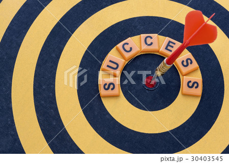 Dart hitting the bullseye target with word success 30403545