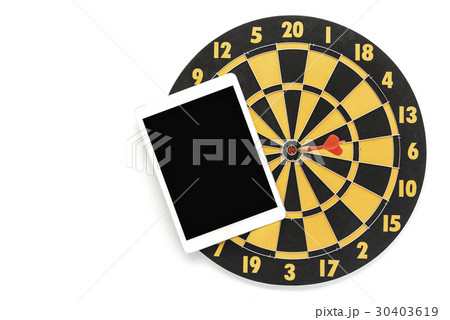 dart target on bullseye with blank screen tablet 30403619