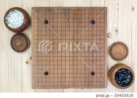 two wooden bowls with four handicap stones  30403626