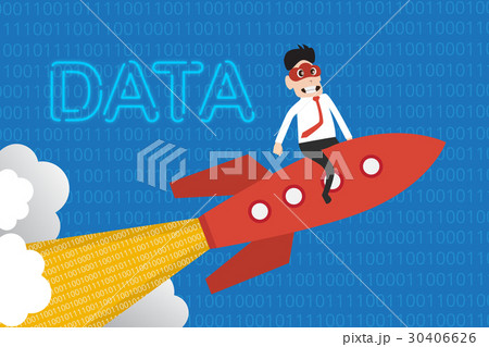 Business man and ignition rocket on binary code 30406626