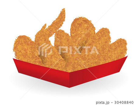 Real Fried Chicken In A Red Paper Box Packageのイラスト素材