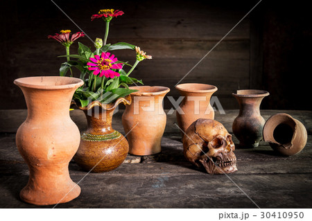 Still Life with a Skull and vase,earthenware Still Life with a Skull and vase,earthenware 30410950