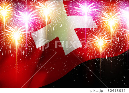 スイス 花火 国旗 背景 のイラスト素材 30413055 Pixta