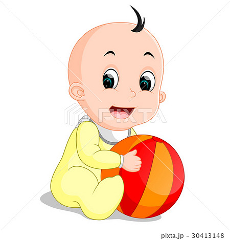 Baby boy cartoon holding colorful ball Baby boy cartoon holding colorful ball 30413148