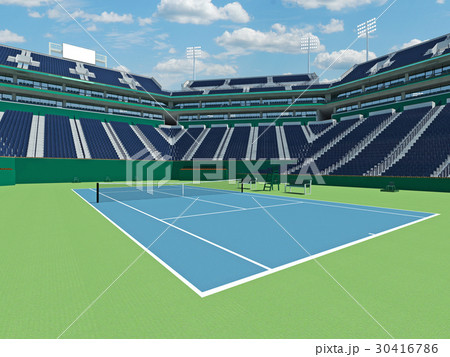 Modern Hard Court Tennis Stadium With Blue Seatsのイラスト素材