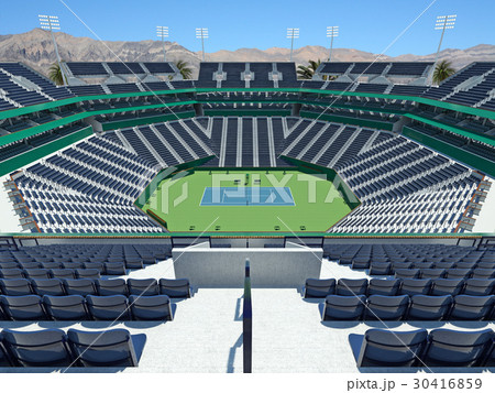 Modern hard court tennis stadium with blue seats Modern hard court tennis stadium with blue seats 30416859