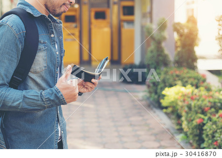 man show thumb up and show money in the wallet. 30416870