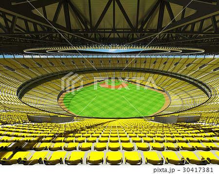 Baseball stadium with yellow seats and VIP boxes 30417381