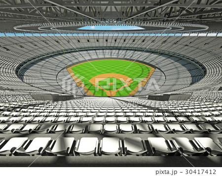 Baseball stadium with white seats and VIP boxes 30417412