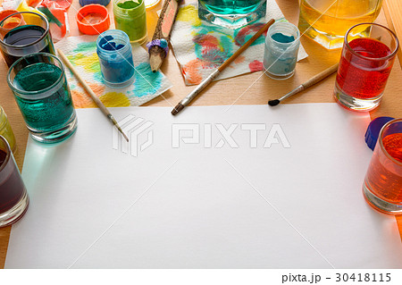 Paper, paints, brush and some art stuff Paper, paints, brush and some art stuff 30418115