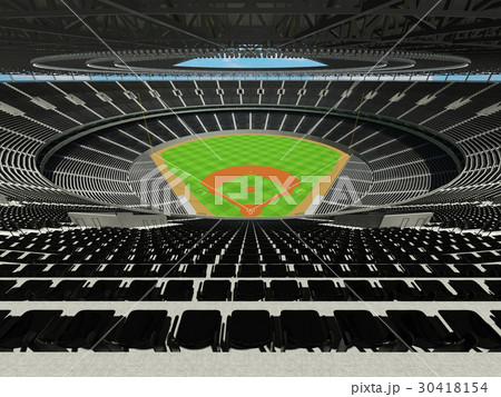 Modern baseball stadium with roof and black seats 30418154