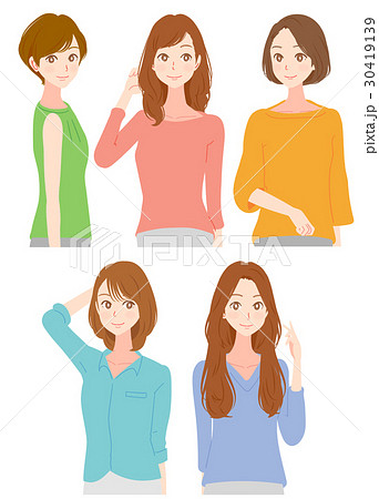 5人の女性のイラストのイラスト素材