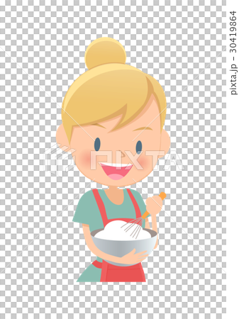 主婦 ボールで生クリームを泡立てるのイラスト素材