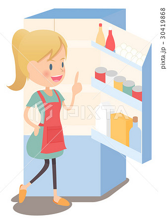 主婦　冷蔵庫の中を見て献立を思いつく 30419868