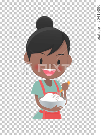 主婦 ボールで生クリームを泡立てるのイラスト素材