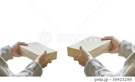 hands holding a box. hands holding a box. 30423299
