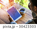 Hand touching tablet pc, icon concept 30423303