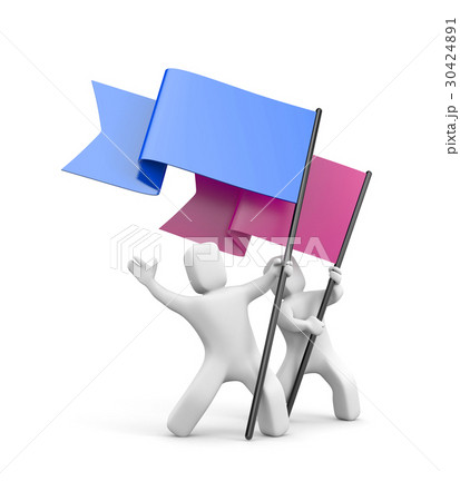 Two 3D character with colored flags 30424891