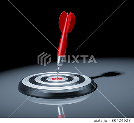 Red dart in the target center of dartboard 30424928