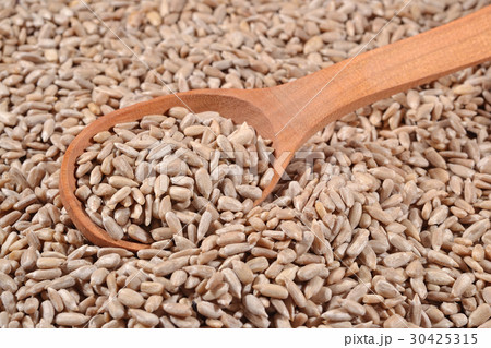 Cleared sunflower seeds in a spoon Cleared sunflower seeds in a spoon 30425315