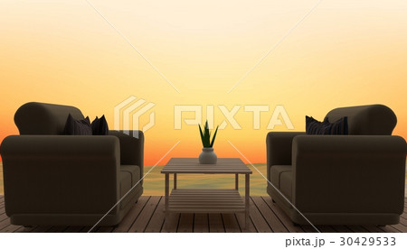 sofa interior in sunset seaview in 3D rendering 30429533