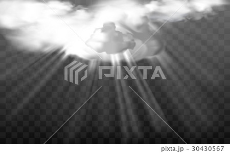 Vector sun rays through white fluffy clouds Vector sun rays through white fluffy clouds 30430567