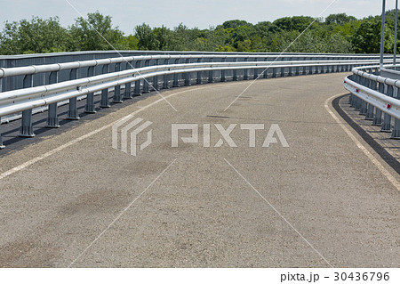 Asphalt road with metal fences and walkway closeup Asphalt road with metal fences and walkway closeup 30436796