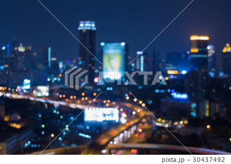 Blue blurred bokeh light city downtown 30437492