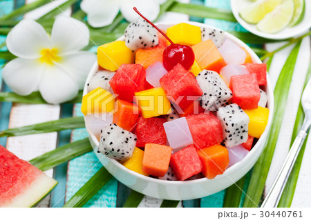 Bowl of fresh exotic fruit salad Healthy breakfast 30440761