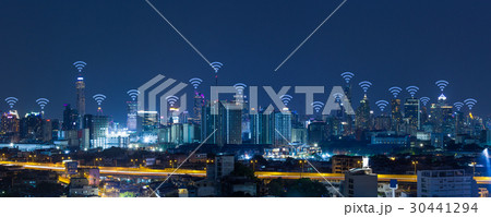 Panorama cityscape with wifi network connection  30441294