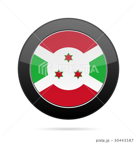 Flag of Burundi. Shiny black round button.