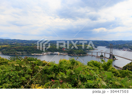 観光地 佐賀県 風の見える丘公園から臨む呼子大橋の写真素材